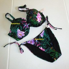 Victorias Secret Swim 34B S M Push Up Top Bikini Set Side Tie Cheeky Floral
