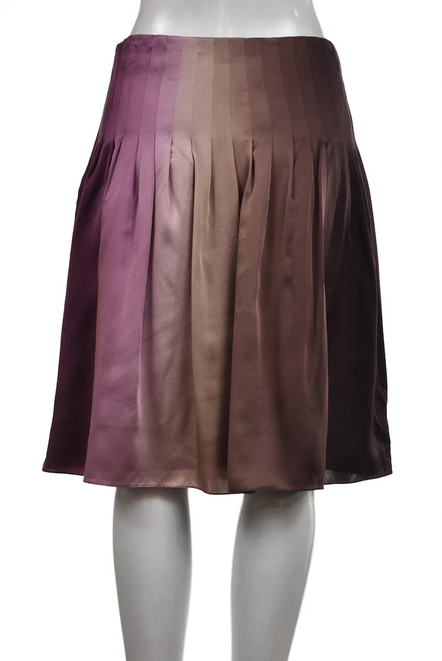 Falda Kay Unger Mujer Talla 6 Marrón Púrpura Ombre Línea A Hasta la Rodilla Seda Foto 2 de 4
