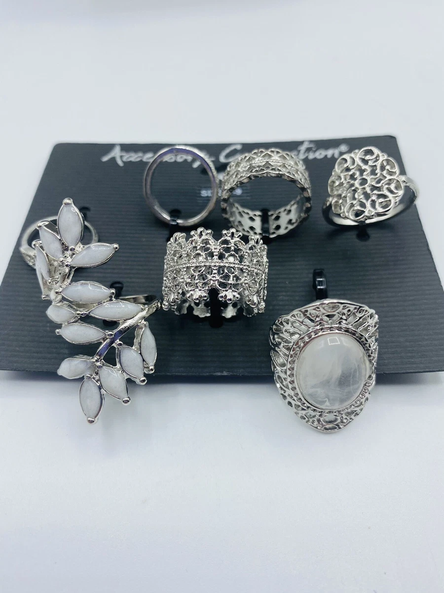 Silvertone Set of 7 Rings Size 7 8 9 Fashion Jewelry
