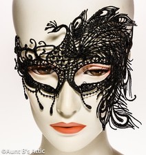 Mardi Gras Mask Beautiful Delicate Black Crocheted Peacock Design Eye Mask