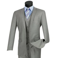 VINCI Men's Medium Gray 3-Piece 2-Button Slim Suit w/ Matching Vest - NEW