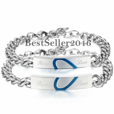 2PCS Heart Puzzle Matching Couples Bracelet Stainless Steel His & Hers Real Love