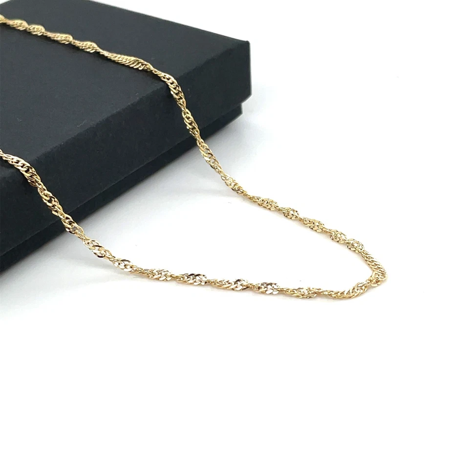 Nuevo collar de cadena Singapur de oro amarillo de 9 quilates de 2 mm para mujer de 16" 18" 20" sello 375 Foto 4 de 4