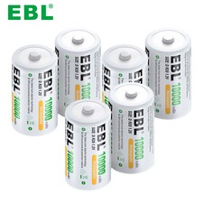 EBL 6x D Battery D Size Rechargeable Batteries 10000mAh Ni-MH Cell
