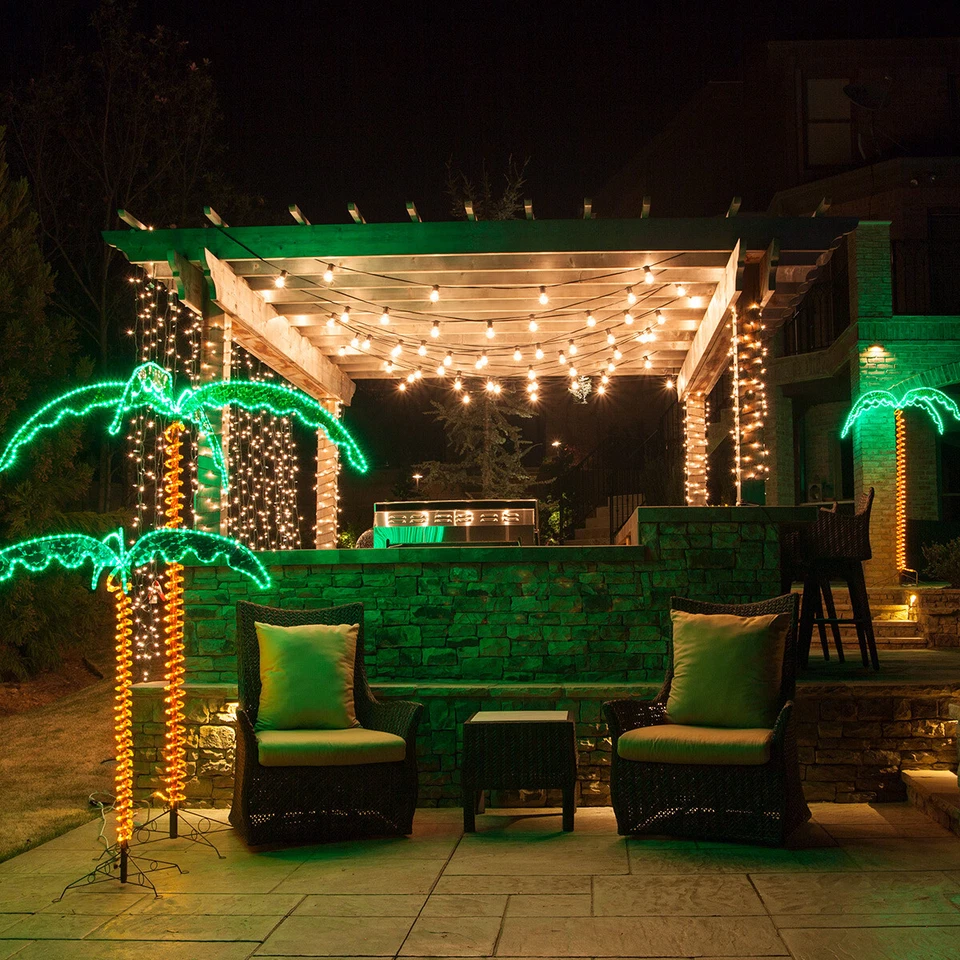 2'-4'-7' Deluxe LED Lighted Palm Trees Rope Light Holographic Trunk & Fronds - Image 2 of 4