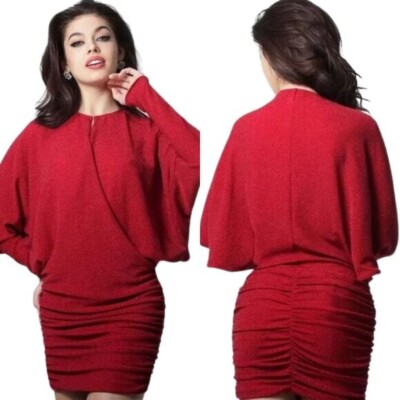 Jovani Red Batwing Sleeve Ruched Shimmer Jersey Cocktail Dress Size 2 $450 | eBay Jovani Red Batwing Sleeve Ruched Shimmer Jersey Cocktail Dress Size 2 $450 | eBay