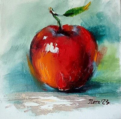 Ölgemälde Original Sammlerstück Obst roter Apfel Küche Kunst handgemalt 8 x 8''