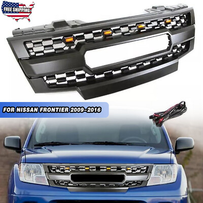 Front Grille Fit For 2009-2016 Frontier Grill W/ Emblem & LED Lights Matte Black