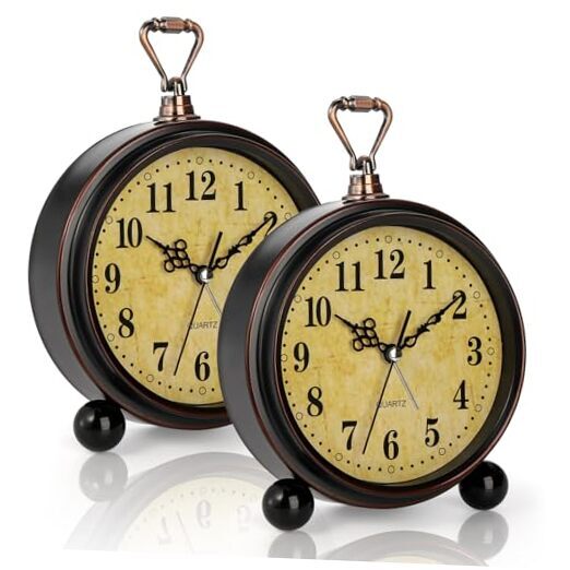 Vintage Analog Alarm Clock 2 Pack Silent Non-Ticking 5.5 Inch Desk Clock