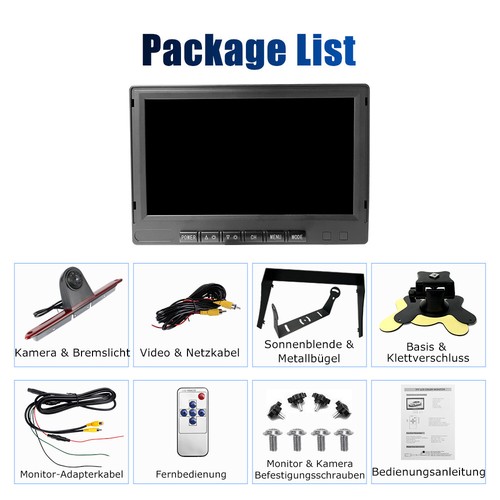 ESSGOO 7" TFT Monitor + Rückfahrkamera Bremsleuchte Für Sprinter VW Crafter W906 - Bild 14 von 14