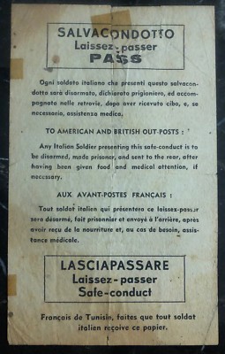 Original Great Britain Leaflet Dropped On Italy Troops By RAF Safe Conduct Pass