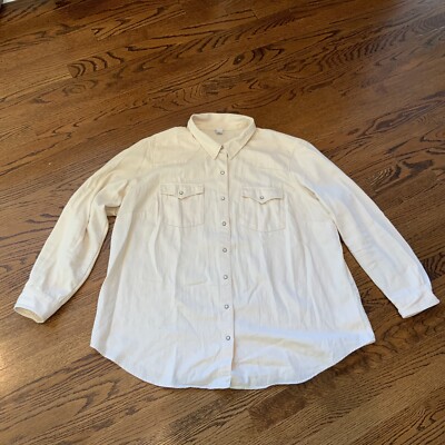 Old Navy Shirt Adult 2XL Ivory Western Pearl Snap Long Sleeve Button Up Men EUC