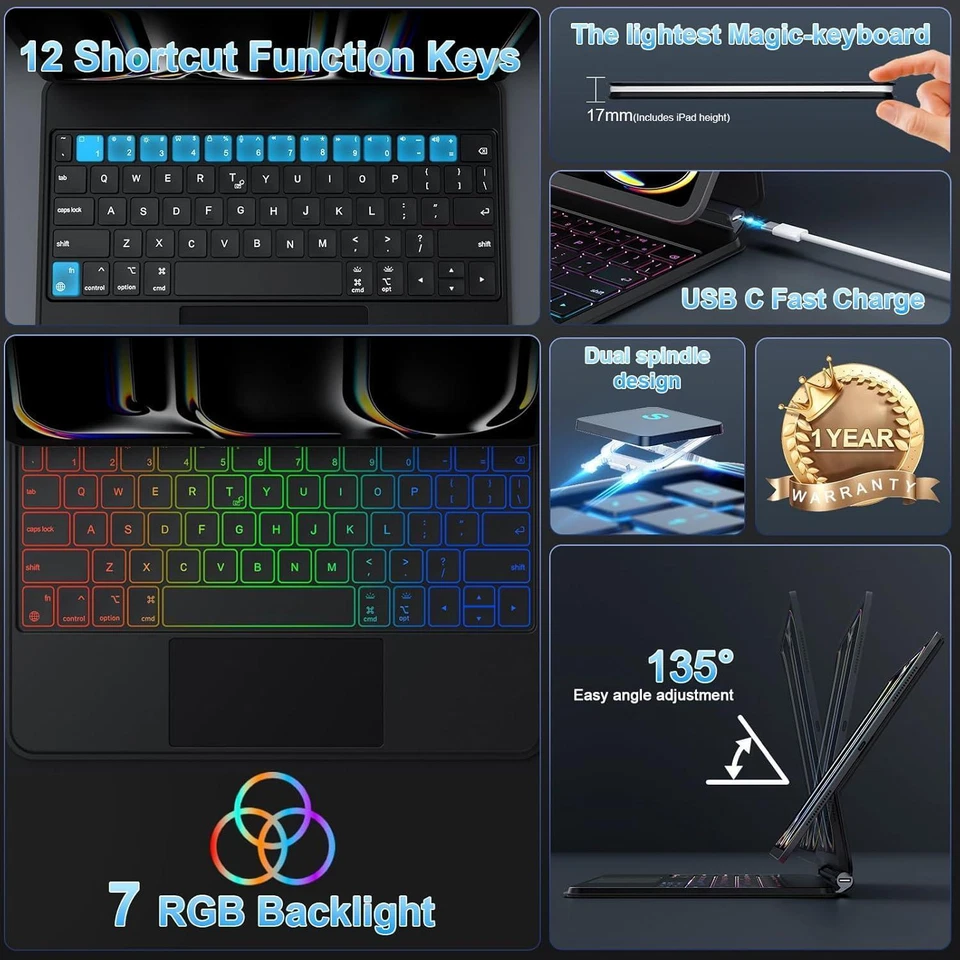 Keyboard Case for iPad Air 13 Pro 12.9 Pro 11 Air 11 M2 M3 Air 4 5 Pro 13 M4 M5 - Image 2 of 4