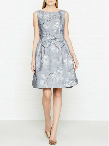 ted baker silver pleated dress Ted Baker Oliver Silver Grey High Neck Floral Pleated Metallic Dress