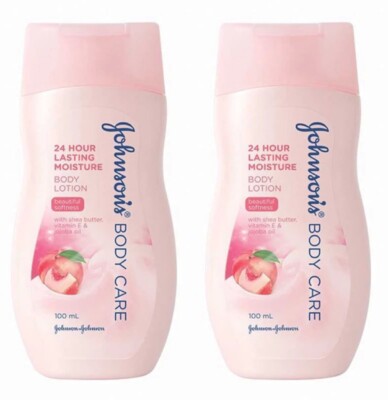 2x Johnson s Body Care 24 Hour Lasting Moisture Body Lotion Peach Softness 100ml