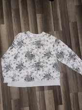 Vintage Floral Crewneck Sweatshirt Grey Large Granny Core Jumper 80s Style