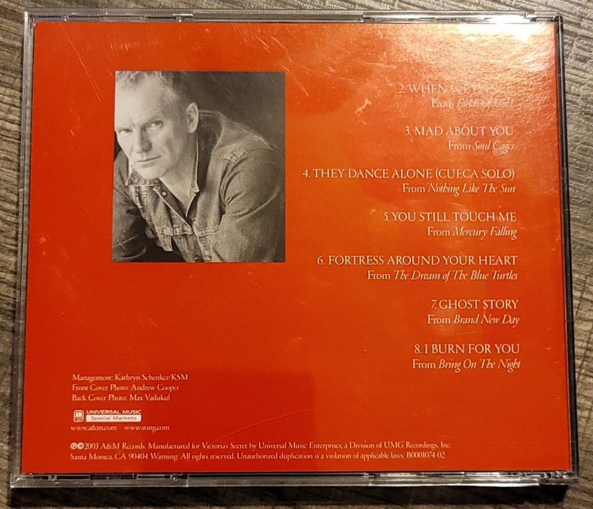 STING SONGS OF LOVE CD - Victoria's Secret Exclusive, 2003 A&M