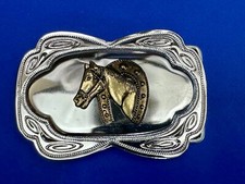 Beautiful Horse Head Through Lucky Horseshoe - Two Tone Belt Buckle