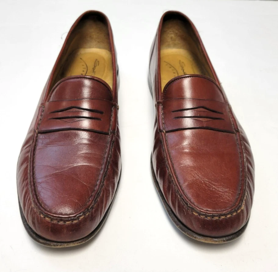 Zapatos sin cordones informales de cuero SANTONI para hombre EE. UU. 11,5 M marrón oscuro HECHOS EN ITALIA Foto 2 de 4