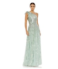 Mac Duggal 5565 Sz 12 Pistachio Green Sz 12 One Shoulder Lace Up Back Gown $598