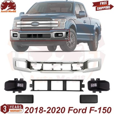 Front Bumper Face Bar Chrome & Fog Light Assembly Kit For 2018-2020 Ford F-150