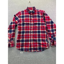 Old Navy Mens Medium Red Blue Plaid Flannel Button Down Shirt Regular Fit Cotton