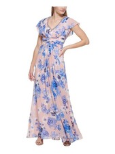 ELIZA J Womens Pink Lined Twist Front Flutter Sleeve Gown Dress 2