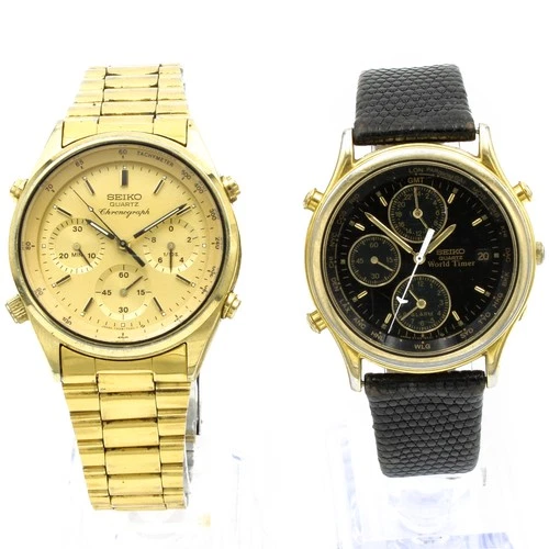 Vintage Seiko GMT Tachymeter Chronograph Men's Wristwatches Lot of 2 #WB4447-1