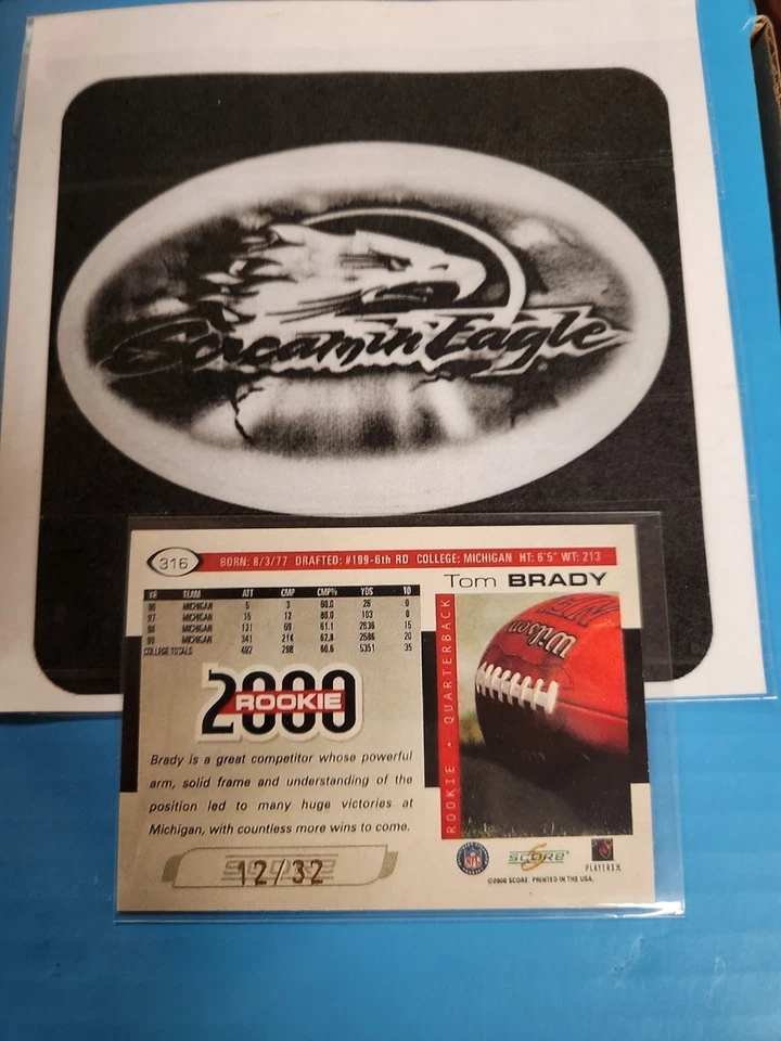 Tom Brady 2000 Score Rookie Card #316- NOVELTY CARD-  #D 12/32 - Image 2 of 2