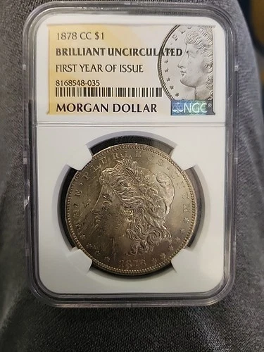 1878 CC Brilliant Uncirculated First Year Of Issue Morgan Dollar With Toning