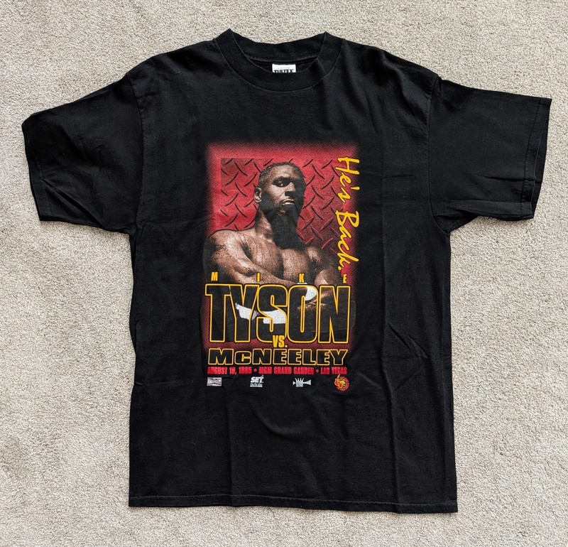 Vtg 1995 Mike Tyson Peter McNeeley Boxing Fight Shirt Black Men's XL