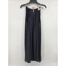 Michael Kors Navy Gold Circle Print Chain Strap Maxi Dress Size M Hi-Lo Halter
