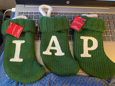 Wondershop Initial Monogram Knit Mini Stocking 7" Christmas Green P I A New