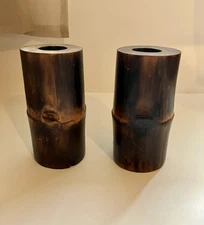 Pair Of Vintage Real Bamboo Tea Candle Holders