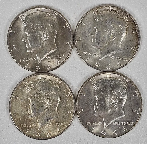 New ListingKennedy Half Dollars 1964 - Lot of Four (4) 90% Silver Coins FREE SHIPPING