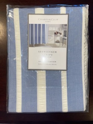 Charter Club Shower Curtain Seersucker Stripe 100% Cotton 72x72 NEW