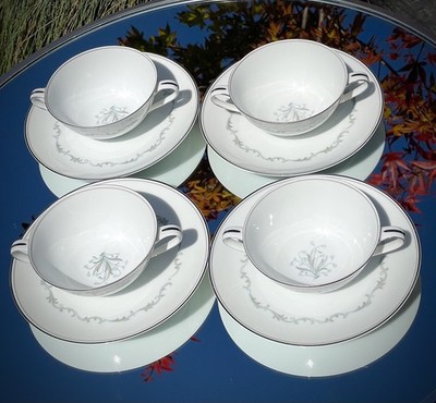 NORITAKE CHAUMONT 6008 CREME SUPPENSCHÜSSELN UND UNTERTELLER 4ER SET (8 STCK.) NEUWERTIG