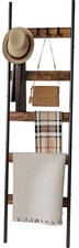 Blanket Ladder, 5-Tier Towel Holder with 4 Removable Hooks, Farmhouse Wall Le...