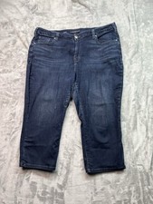 Lane Bryant Womens Plus Sz 22 Blue Jeans Capri Dark Stretch Whiskered Mid Rise