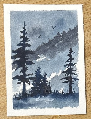 ACEO The Blues, Original Landscape Abstract Signed By Sasha Lehto