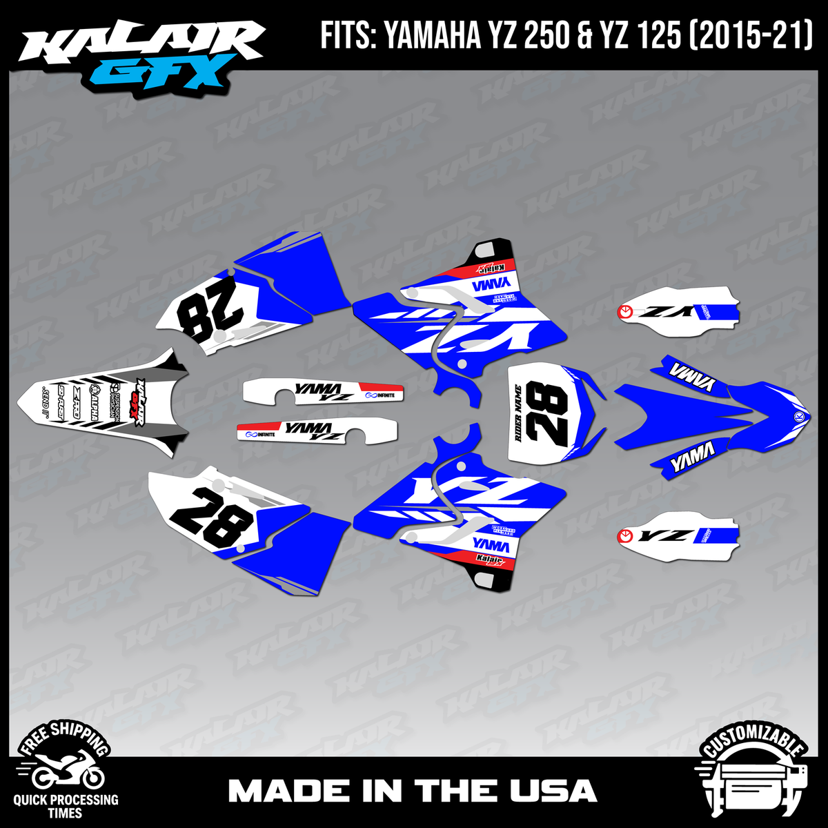 Graphics Kit for Yamaha YZ125 and YZ250 (2015-2021) Factory Series