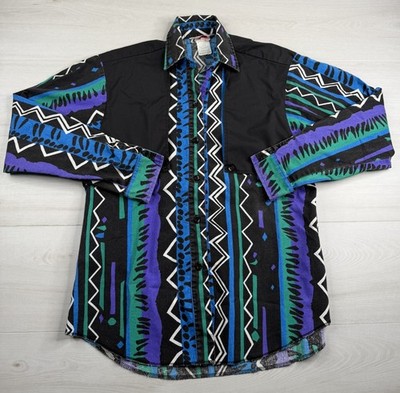 Vtg H Bar C Western Caped Western Shirt Aztec Southwestern Rodeo Womens 12/36 L
