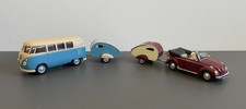 Schuco  VW Bus, Cabrio mit Teardrop Wohnwagen / Camping Set Modellauto 2 St. Top
