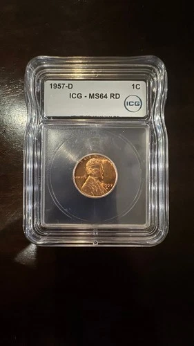 1957-D Lincoln Wheat Cent MS64 RD ICG Graded Coin