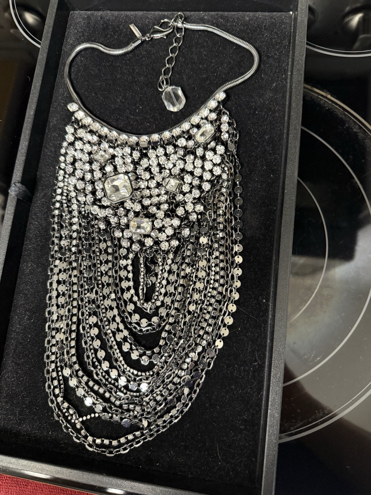 SilverTone Bib Statement Necklace Signed Chico’s … - image 1