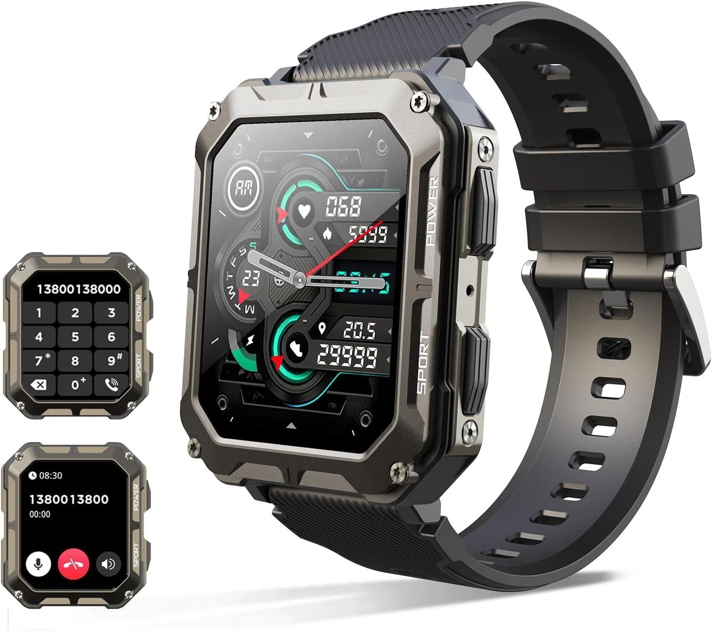 Military Smart Watch for Men (Call Receive/Dial) Rugged Tactical Fitness Tracker