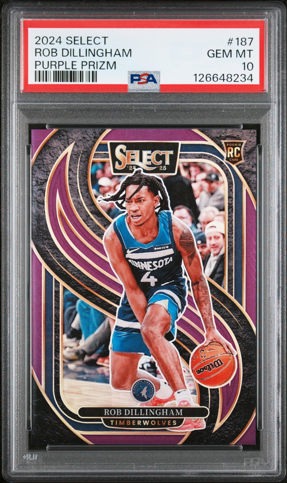 2024 PANINI SELECT PURPLE PRIZM #187 ROB DILLINGHAM 37/99 PSA 10