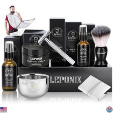 Men's Shaving Kit: Safety Razor, Sandalwood Cream, Brush, Bowl  Apron