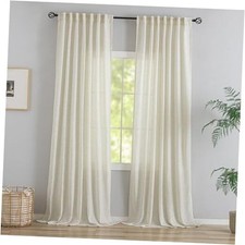 132 Inch Length Linen Curtains for High 52"W x 132"L Pack of 2 Natural