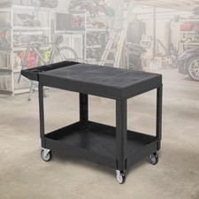 2-Tier Service Cart Utility Work Trolley with Flat Shelves for Warehouse, Garage